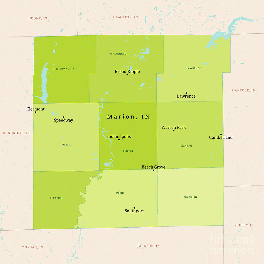 Indianapolis Digital Art - IN Marion County Vector Map Green by Frank Ramspott
