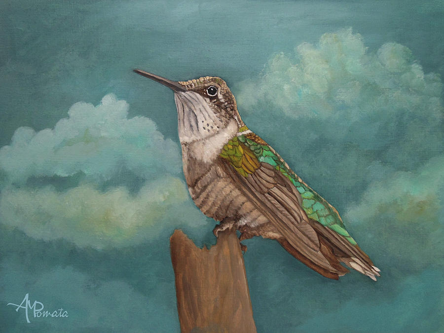 Hummingbird Painting - Moonlighting Hummingbird by Angeles M Pomata
