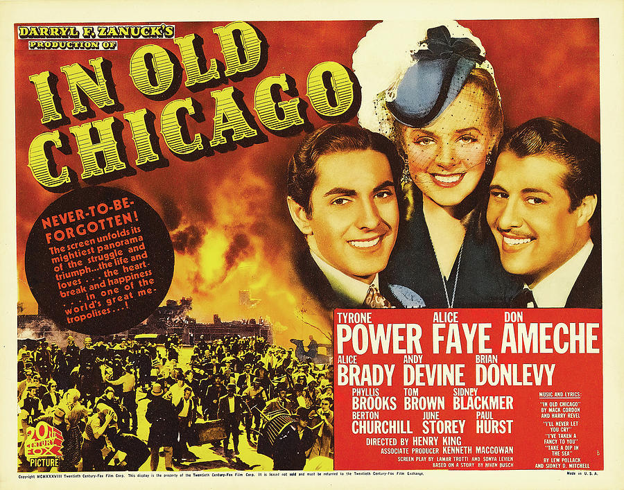 Chicago Mixed Media - In Old Chicago, with Tyrone Power and Alice Faye, 1937 by Movie World Posters