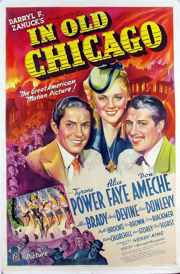 Chicago Mixed Media - In Old Chicago, with Tyrone Power and Alice Faye, 1938 by Movie World Posters