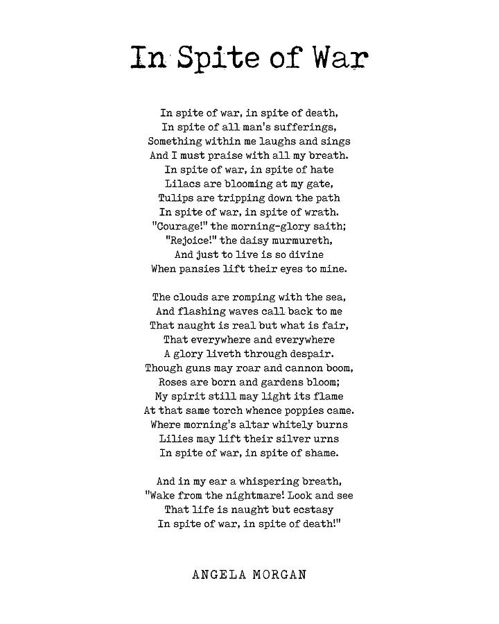 Flower Digital Art - In Spite Of War - Angela Morgan Poem - Literature - Typewriter Print 1 by Studio Grafiikka