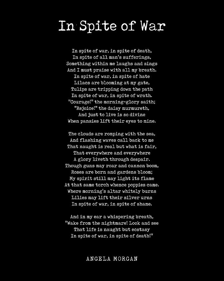 In Spite Of War - Angela Morgan Poem - Literature - Typewriter Print 2 - Black Digital Art by Studio Grafiikka