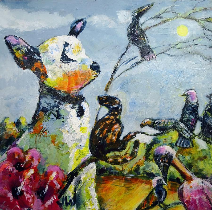 In the bird garden Painting by June Walker