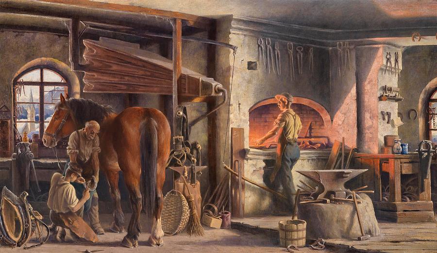 In the Blacksmiths Shop Painting by Unknown Artist