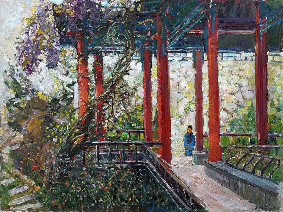 In the Chinese garden Painting by Juliya Zhukova