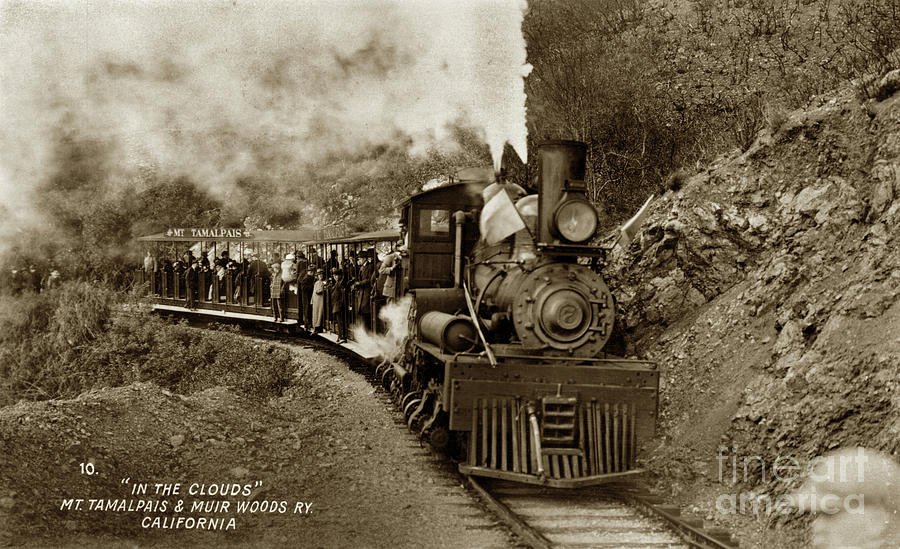 Train Photograph - In the Clouds Mt Tamalpais and Muir Woods Ry, Marin CA 1910 by Monterey County Historical Society