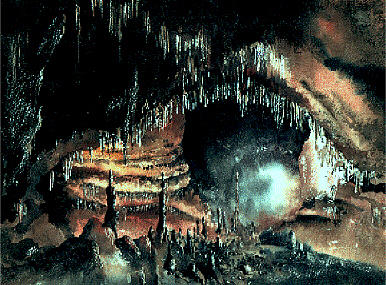 In the Crag Cave, Castleisland, Co. Kerry. Painting by Val Byrne