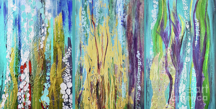 In the Depths Triptych Mixed Media by Sharon Williams Eng