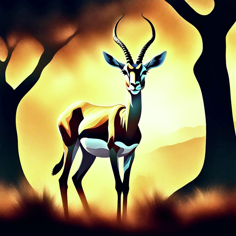 Sunset Digital Art - In the Embrace of the Serengeti - Gazelles Silent Ballet by Robert Darin