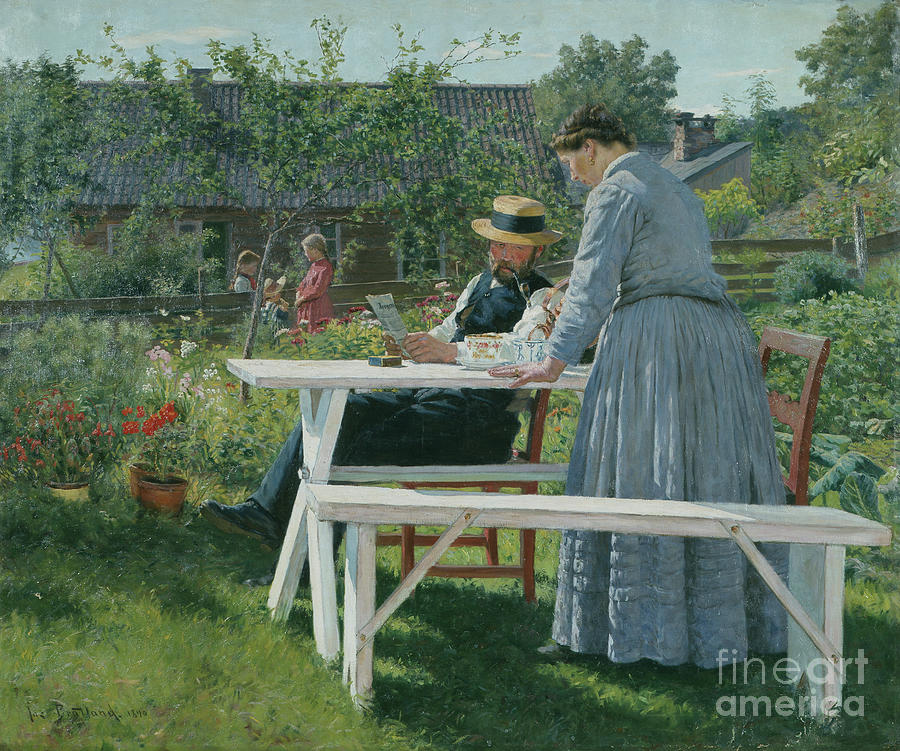 In the garden, 1890 Painting by O Vaering by Jacob Bratland
