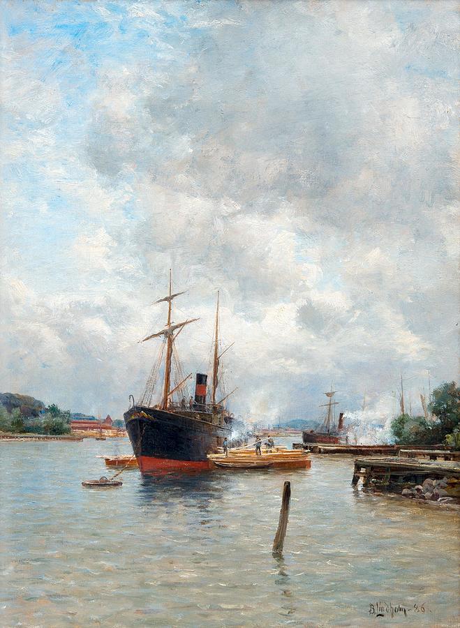 Lindholm Painting - In the harbour by Berndt Lindholm