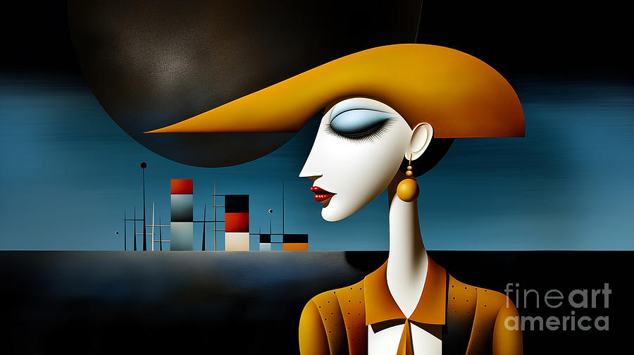 In the image, a surreal female figure with a large brimmed hat Digital Art by Odon Czintos