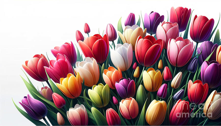In the image, a vibrant and dense bouquet of tulips Digital Art by Odon Czintos