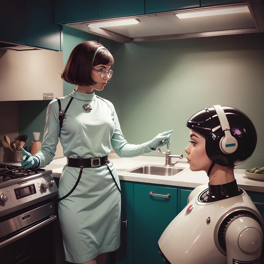 Vintage Digital Art - In The Kitchen With The Robot by Quik Digicon Art Club