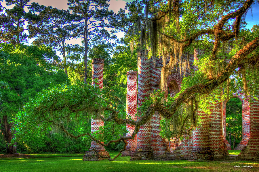 In The Light Spanish Moss Old Sheldon Church Ruins South Carolina Architectural Landscape Art Photograph by Reid Callaway