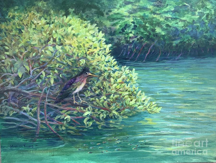 Heron Painting - In The Mangroves by Marilyn Young