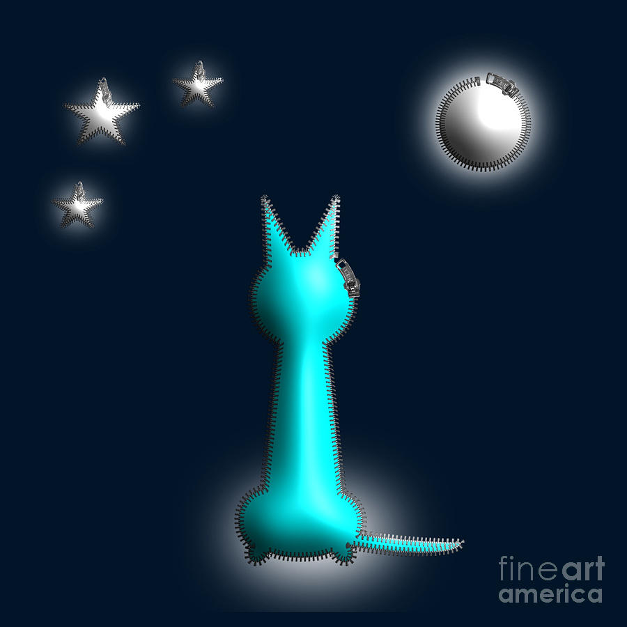 Cat In the Moonlight Zip Design Digital Art by Barefoot Bodeez Art