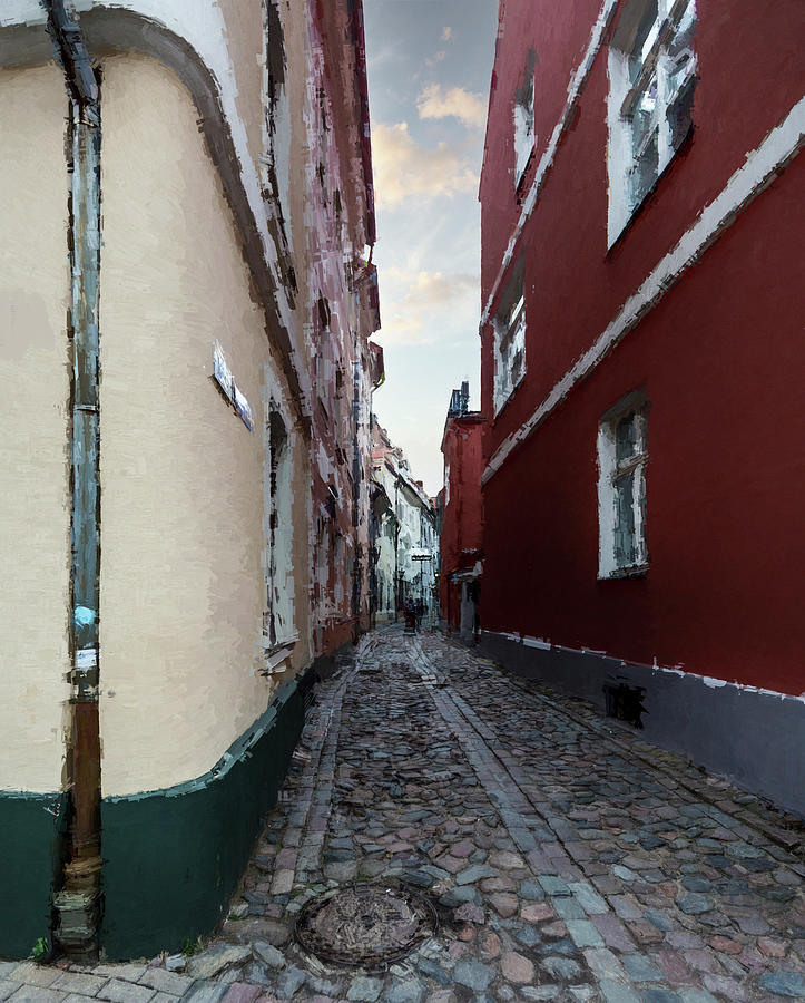 In The Narrow Streets of Old  Riga Latvia  Mixed Media by Aleksandrs Drozdovs