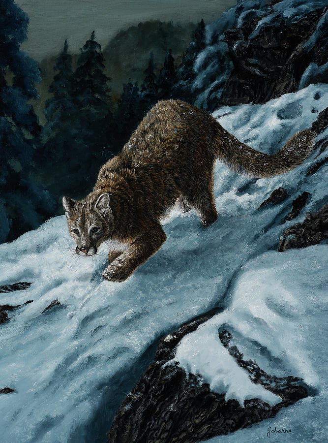In The Night - Cougar Painting by Johanna Lerwick