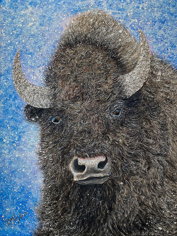 In The Presence Of Bison artwork  Painting by Lena Owens - OLena Art Vibrant Palette Knife and Graphic Design