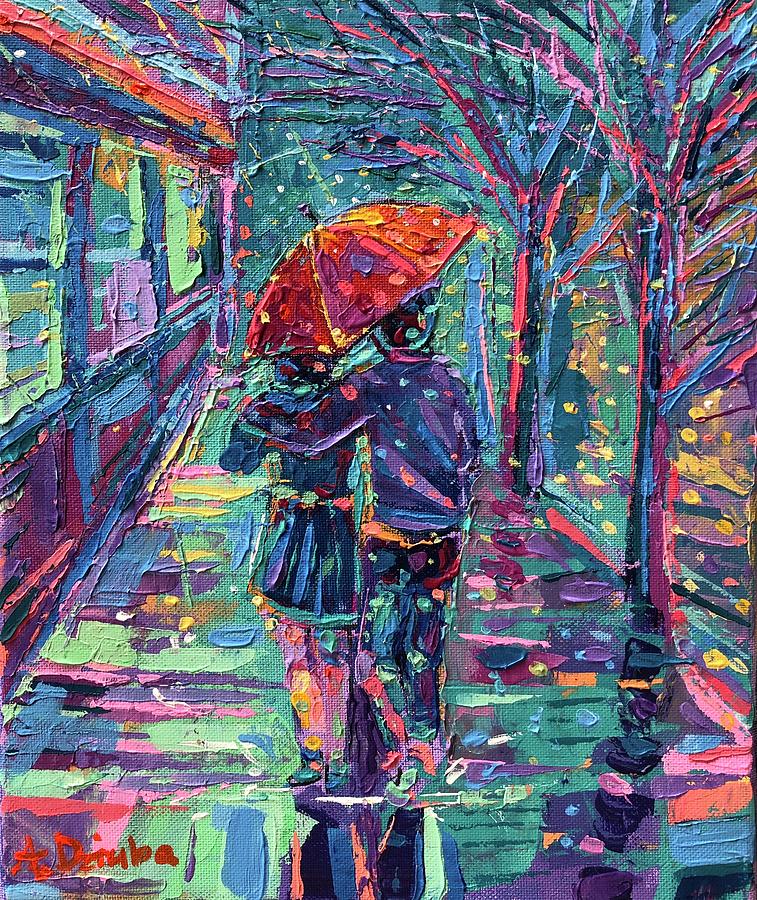 Palette Knife Painting - In the Rain by Adriana Dziuba Palette Knife Painting - In the Rain by Adriana Dziuba