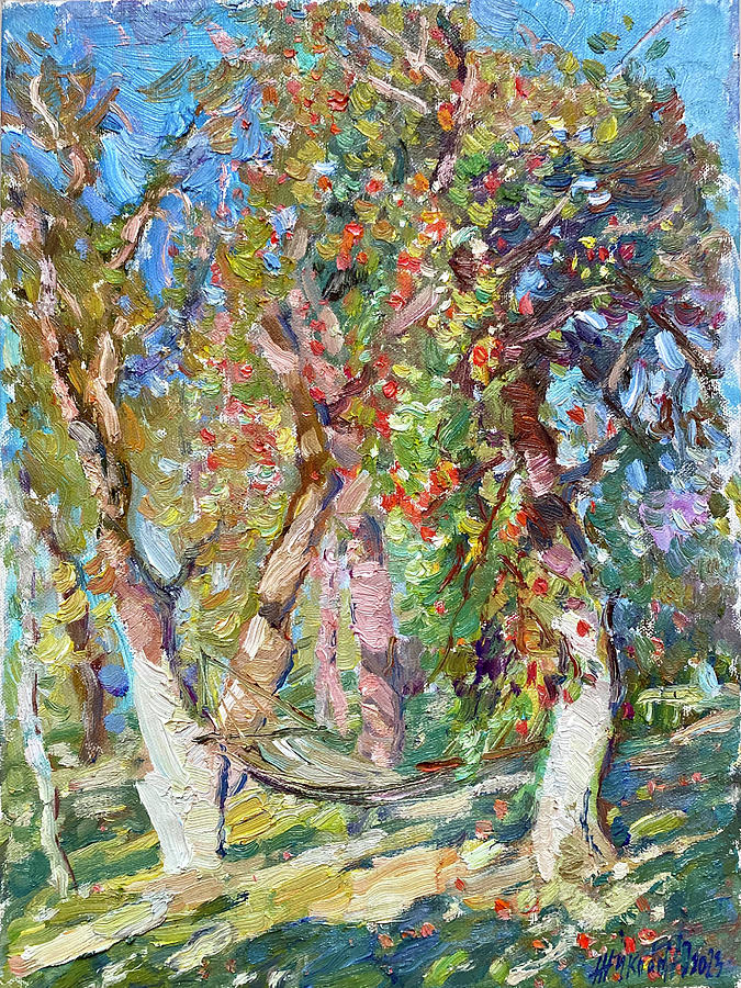 Apple Painting - In the sunny garden by Juliya Zhukova