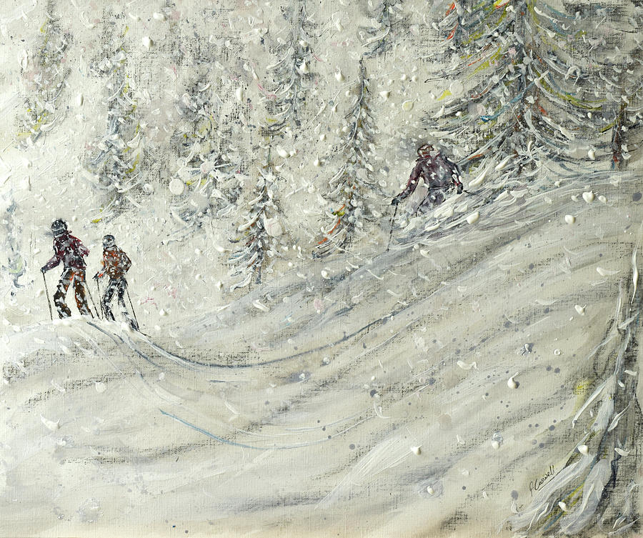 In the Wooded Powder Ski Print and Ski Poster Painting by Pete Caswell