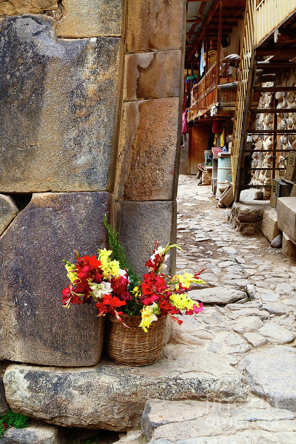 Inca doorway and house courtyard Ollantaytambo Peru Photograph by James Brunker