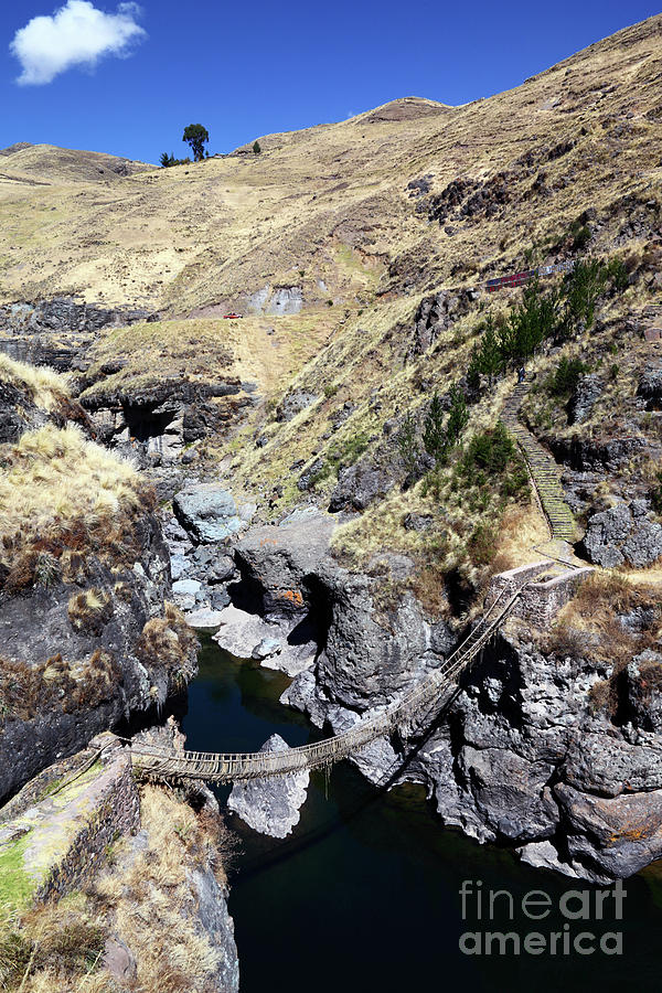 Inca rope bridge across Apurimac Canyon Peru Photograph by James Brunker