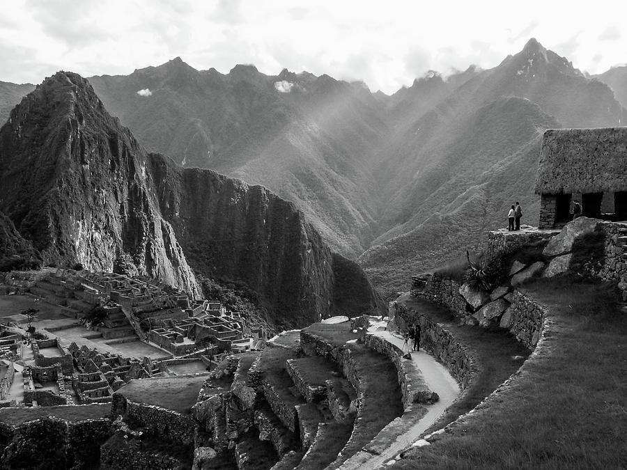 Inca Ruins of Machu Picchu in Black and White Photograph by Pak Hong