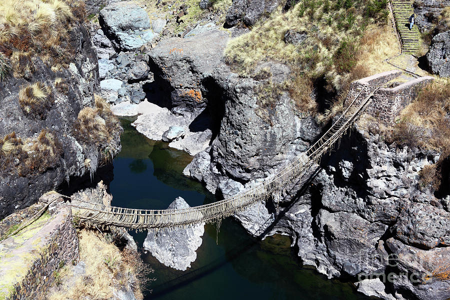 Inca suspension bridge at Qeswachaca Peru Photograph by James Brunker