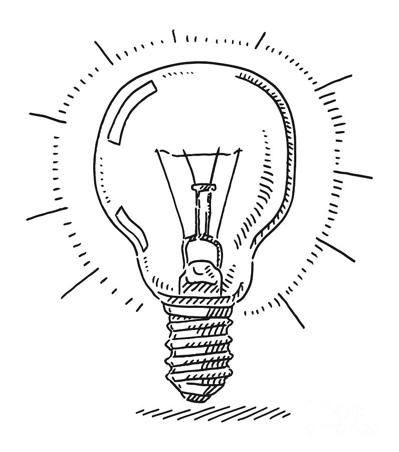 Black And White Drawing - Incandescent Light Bulb Symbol Drawing by Frank Ramspott
