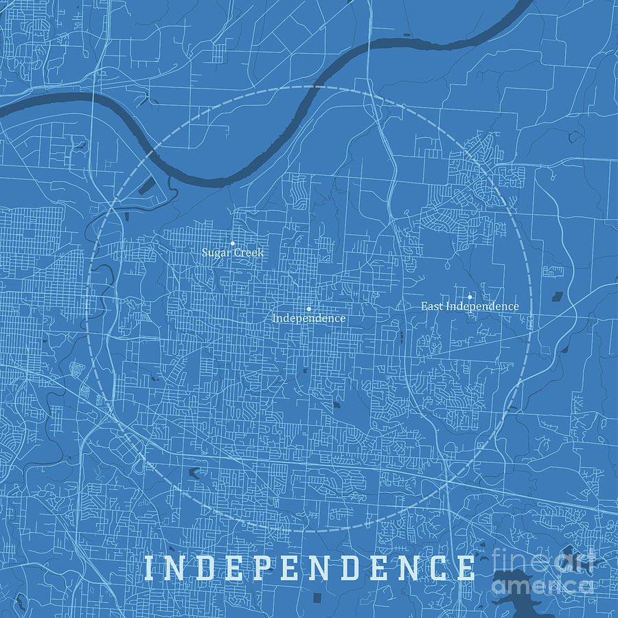 Independence MO City Vector Road Map Blue Text Digital Art by Frank ...