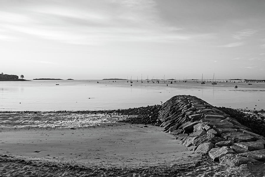 Independence Park Beverly MA Morning Light Breakwater Black and White Photograph by Toby McGuire
