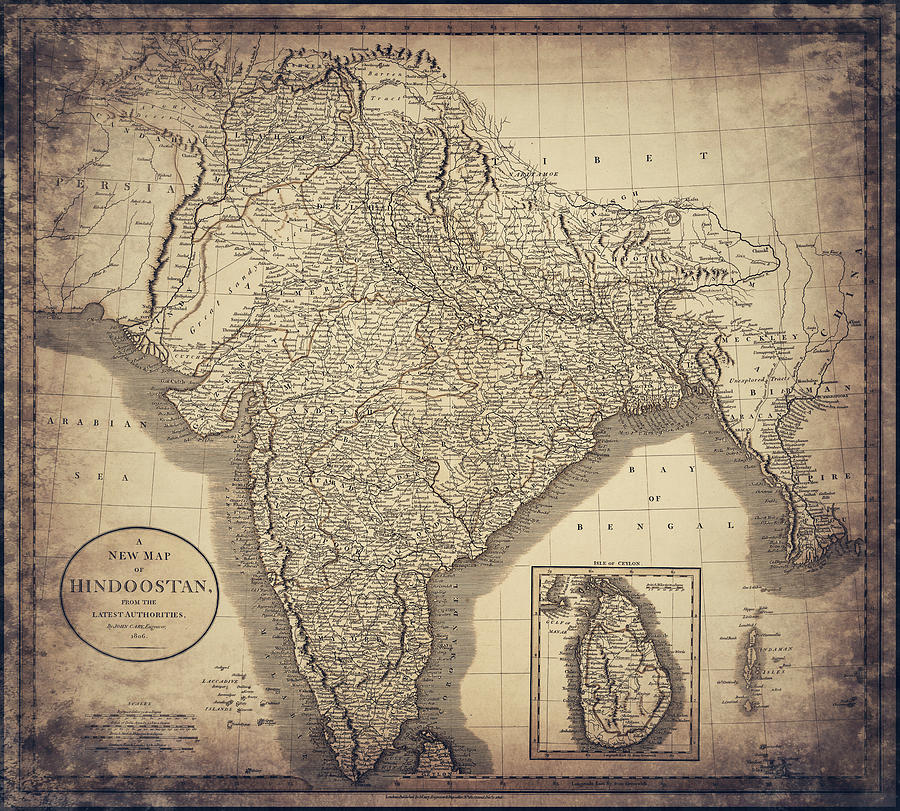 India Hindoostan Hindustan Vintage Historical Map 1806 Sepia Photograph ...