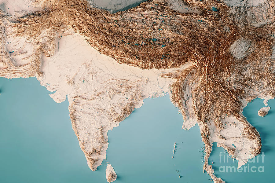 India Topographic Map Horizontal 3d Render Neutral Digital Art By Frank Ramspott Pixels 9066