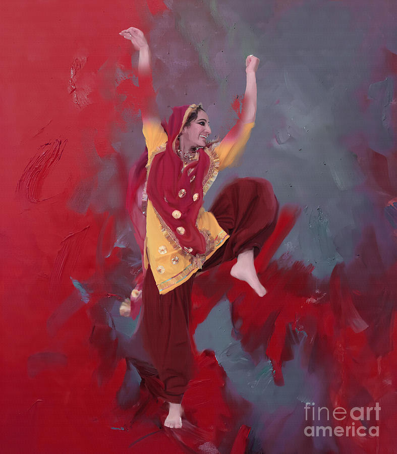 Indian Bhangra dance 03 Painting by Gull G