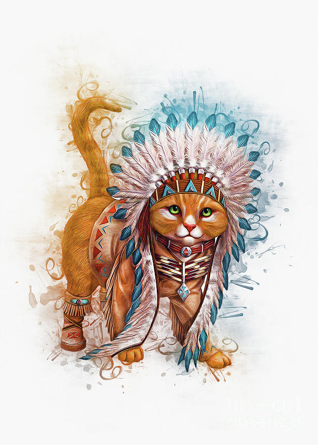 American Digital Art - Indian Chief Cat by Ian Mitchell