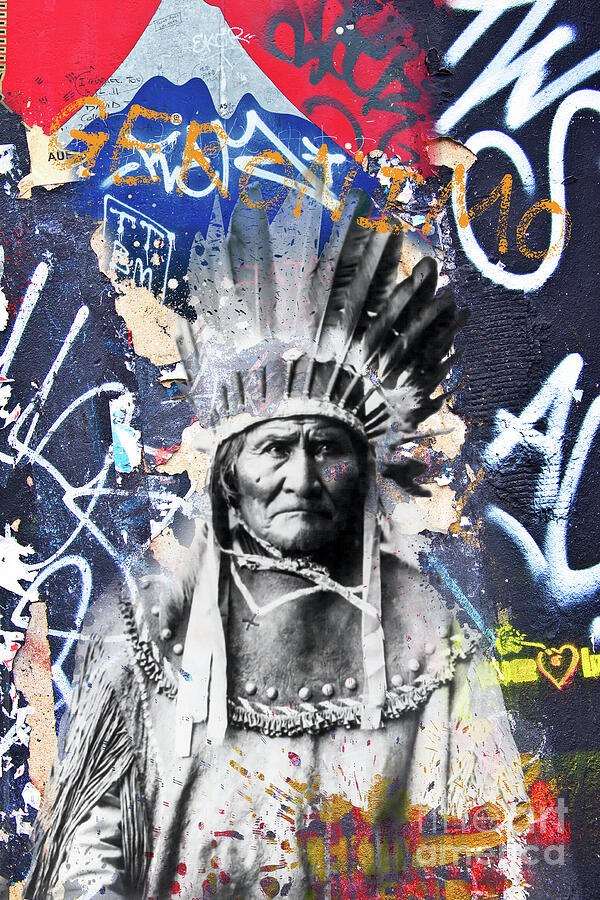 Portrait Photograph - Indian chief Geronimo, Street art style by Delphimages Photo Creations
