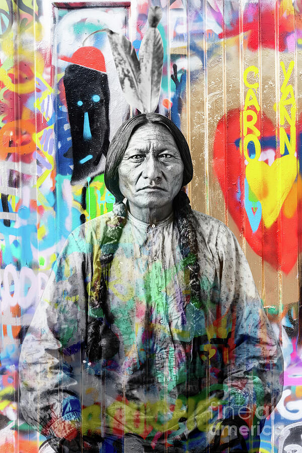 Portrait Photograph - Indian chief Sitting Bull, Street art style by Delphimages Photo Creations