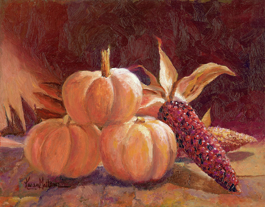 Indian Corn and Goards Painting by Karen Mattson