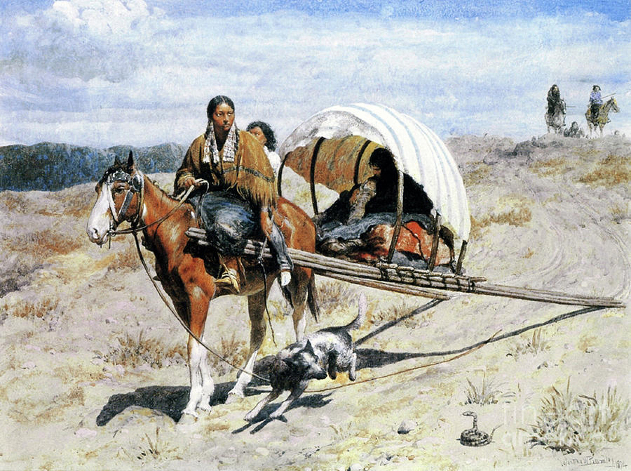 Indian Crow Family on the Trail, 1874 Painting by Valentine Walter Lewis Bromley