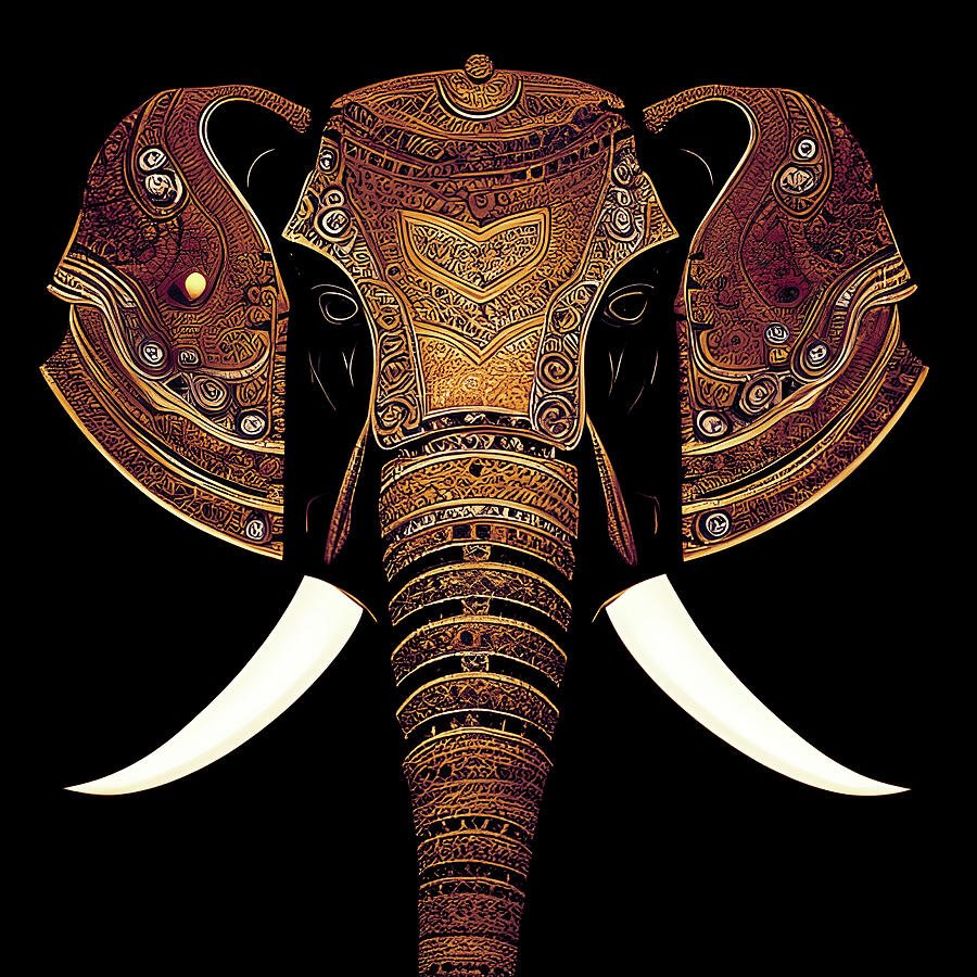 Indian Elephant Head With Gold and Copper Parade Colors on Black Background Digital Art by Freddy B Indian Elephant Head With Gold and Copper Parade Colors on Black Background Digital Art by Freddy B