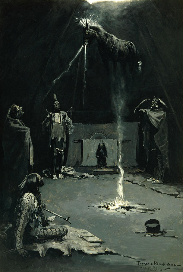 Frederic Remington Painting - Indian Fire God, The Going of the Medicine-Horse, 1897 by Frederic Remington