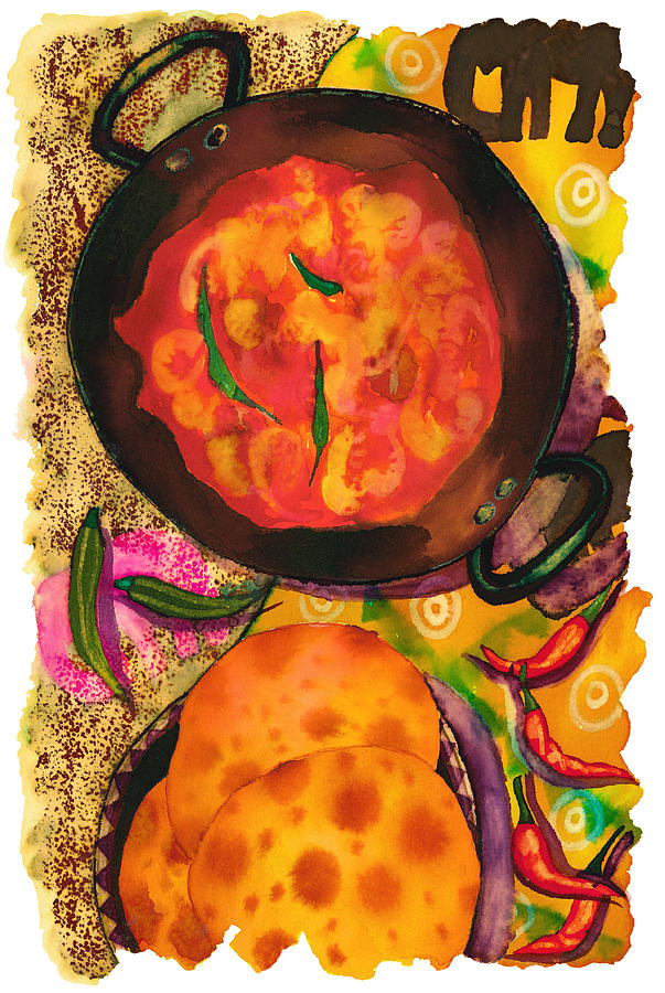 Indian Food Drawing by Tess Stone