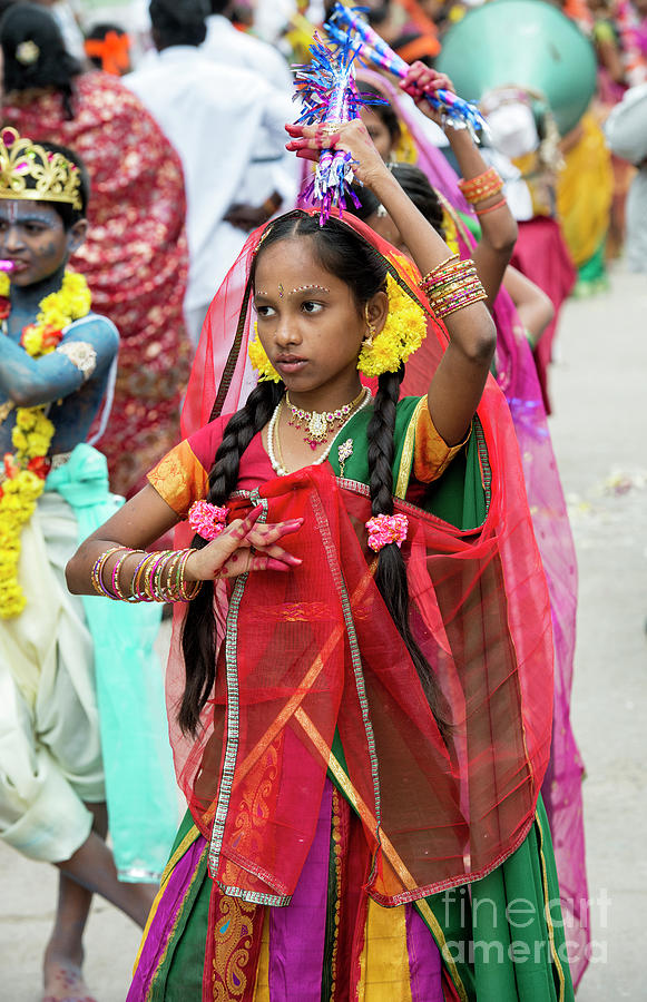 Indian Girl Dancing in a Festival Parade Photograph by Tim Gainey