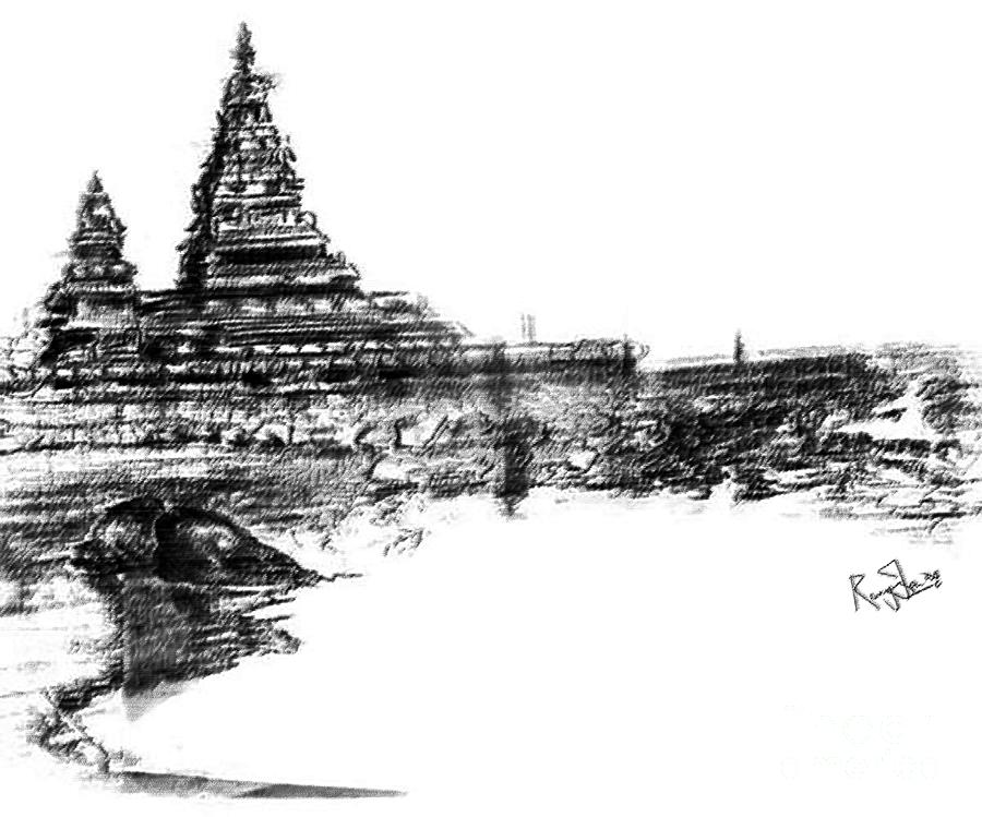Indian Hindu Temple Structure - Mahabalipuram - a South India Monument and seashore resort Painting by Remy Francis
