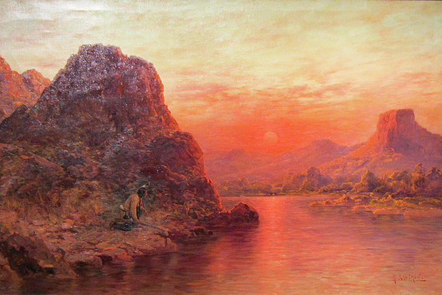 Indian Hunter at Sunset Painting by Peter Ogden