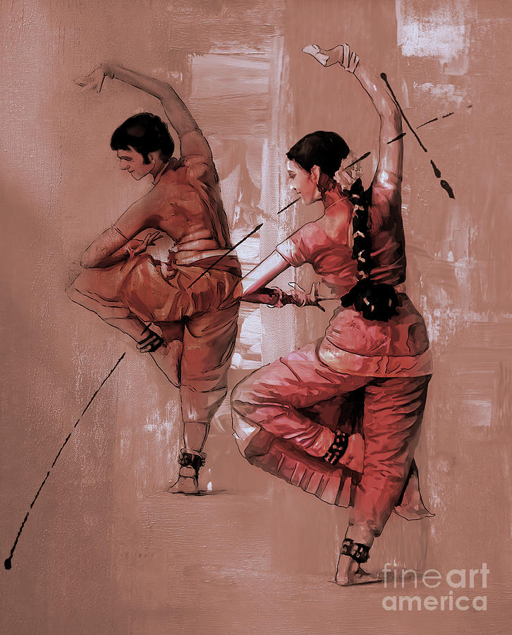 Indian Kathak Couple dance 01 Painting by Gull G