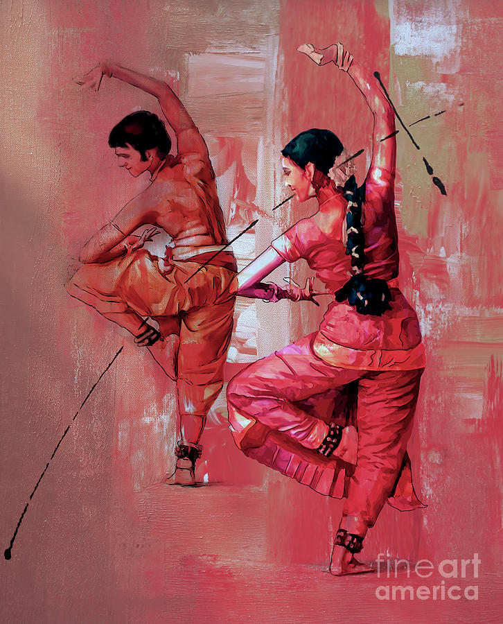 Indian Kathak Dance Couple 02 Painting by Gull G